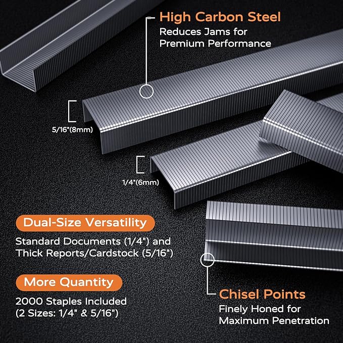 Effortless Stapler for Desk with 40-50 Sheet Capacity, 2000 Staples, 1-Touch Stapling, Ergonomic & Easy to Load Desktop Staplers, Heavy Duty Stapler, and Magnetic Staple Remover, Black