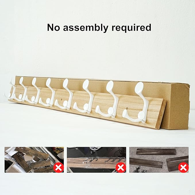 SKOLOO 43-Inch Natural Wood Coat Rack Wall Mount with 8 Triple Hooks - Ideal for Family Entrances, Classrooms, and Pet Supplies Storage - Perfect Coat Hooks for Wall