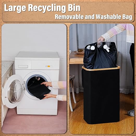 efluky Recycling Bin for Kitchen 26 Gallon, 100L Recycle Bin with 2 Removeable and Reusable Inner Bag, Large Recycling bin with lid for Bottle Can Plastice Stickers (Black)
