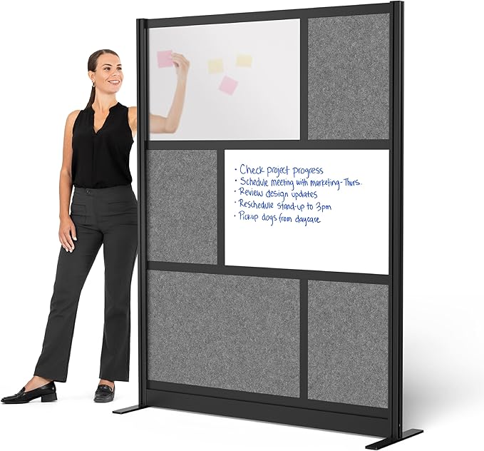 Workflow Modular Wall | Room Divider with Whiteboard, Sound-Dampening, & Frosted Acrylic Panels | Expandable Office Partition for Privacy & Productivity (53" x 70")