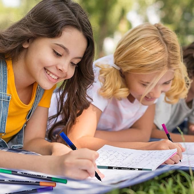 Dual Markers Brush Pens, 100 Coloring Pens and Fine Tips – Premium Art Supplies for Kids & Adults, Perfect for Coloring Books, Hand Lettering, Calligraphy, and Drawing