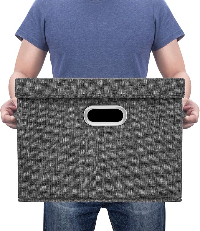 TYEERS Large Storage Bins with Lids, Collapsible, Washable, Fabric Storage Boxes for Organizing, 17.3x11.8x11.4 inches, 2 Pack, Black