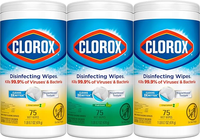 Clorox Disinfecting Wipes Value Pack, Household Essentials, Dorm Room Essentials, 75 Count, Pack of 3 (Package May Vary)