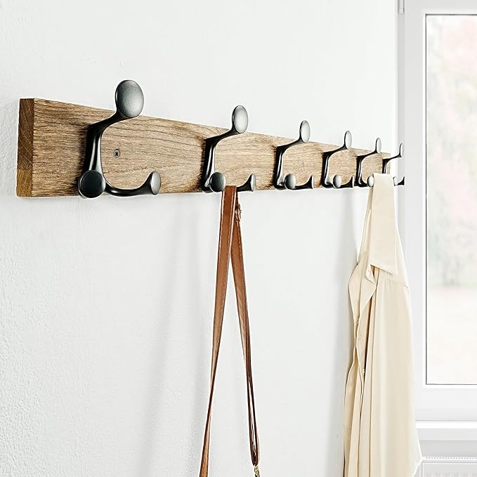 SKOLOO 39-Inch Wood Burnt Coat Rack Wall Mount with 6 Triple Hooks - Ideal for Family Entrances, Classrooms, and Pet Supplies Storage - Perfect Coat Hooks for Wall, Pack of 2