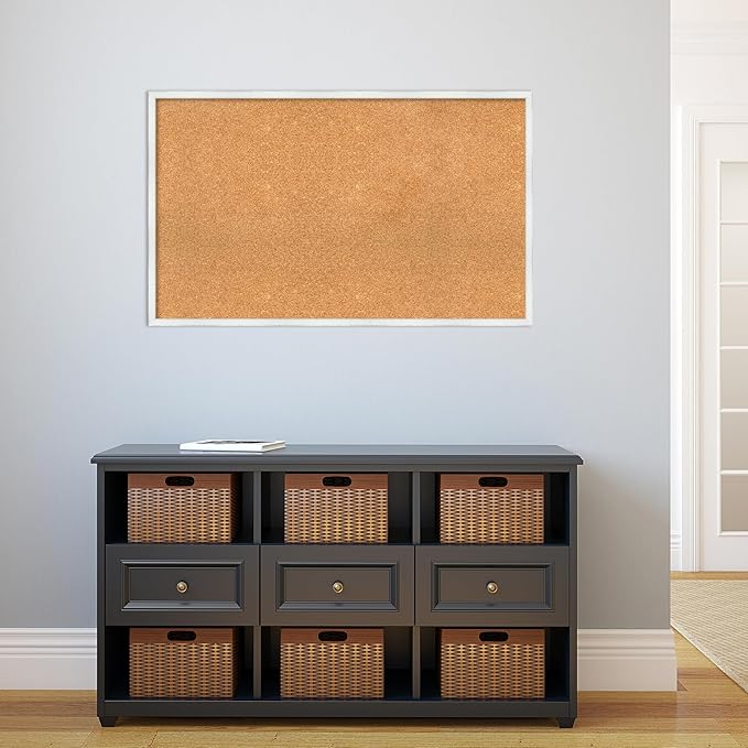 Amanti Art Natural Cork Board for Wall, 25x41 Vision Board with White Frame, Large Corkboard Office Decor for Home Organization, Country Rustic Corkboard Pinboard to Display Items for Home