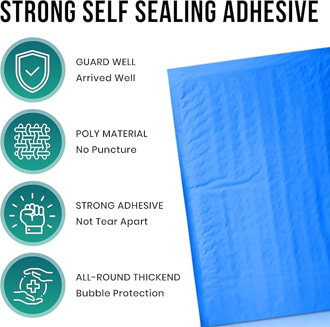 Levex - #0000 4" x 6" [10 Pack] Blue Poly Bubble Mailers, Padded Envelope Mailers, Packing Envelope & Mailing Bags for Shipping