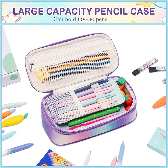 78PCS Aesthetic School Supplies with Cute Pencil Case, Pastel Highlighters Gel Pens Mechanical Pencils Set 0.5 0.7 & 2.0mm, Back to School Supplies Student Stationary Set, Pencil Pouch with Supplies