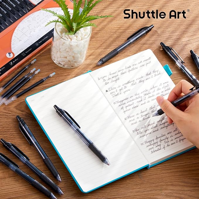 Shuttle Art Black Gel Pens, 36 Pack(18 Gel Pens with 18 Refills) Retractable Medium Point Rollerball Gel Ink Pens Smooth Writing with Comfortable Grip