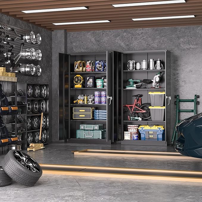 INTERGREAT Garage Storage Cabinets with Lock,72" H Metal Storage Cabinet with Doors and Adjustable Shelves, Steel Tool Cabinet for Garage, Office, Warehouse, School, Black