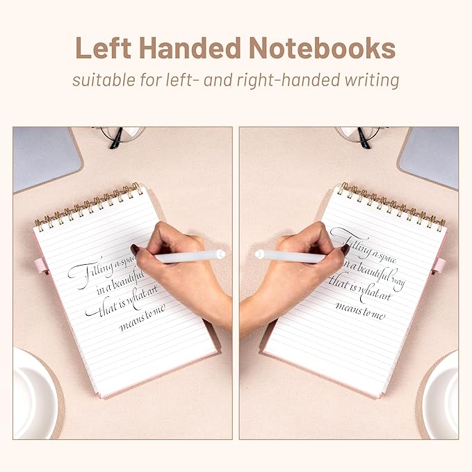 Yoment Top Spiral Notebook 240 Pages Leather Steno Pads 6x9 Top Bound Spiral Notepad 100 GSM College Ruled Notebook Left Handed Notebooks for Work School Office, Pink