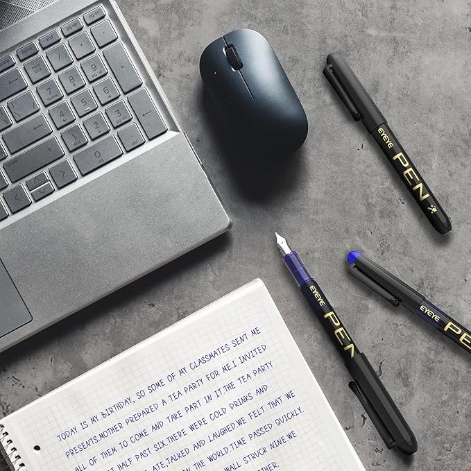 EYEYE Fountain Pens for Writing, 8 Pack Blue Fine Point Pens Disposable Fountain Pens Stainless Steel Nib, Smooth Writing for Calligraphy, Journaling, Drafting, Sketching, Doodling & Office Supplies