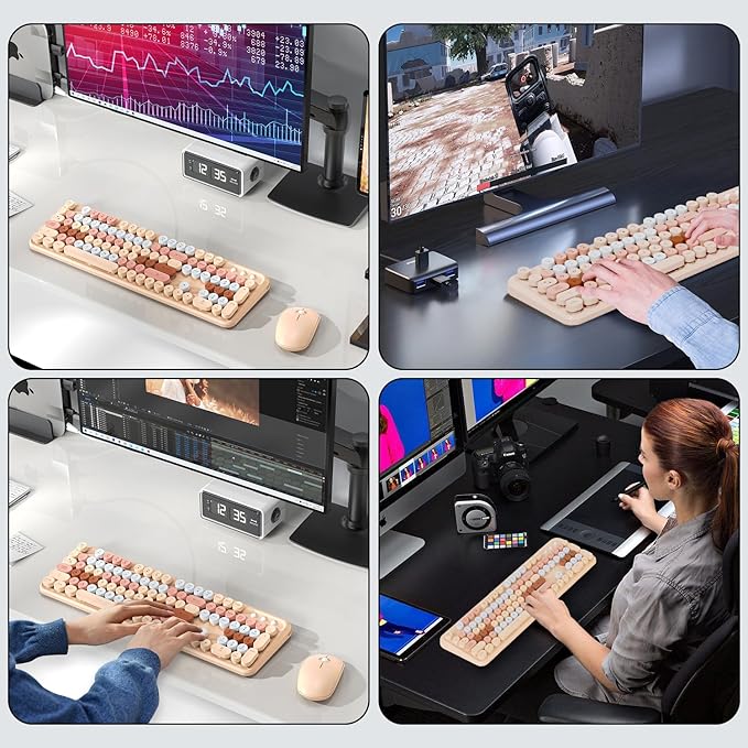 Wireless Keyboard and Mouse Combo, 2.4 GHz Wireless Full-Sized Typewriter Keyboard Mouse for Windows, Computer, Desktop, PC, Laptop (MilkTea)