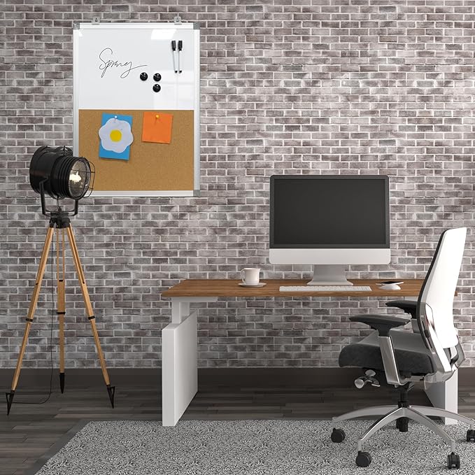Combination Writeboard 24"x 18" Magnetic Whiteboard & Cork Board Aluminium Frame Dry Erase Board Bulletin Board Wall Mounted Memo Message