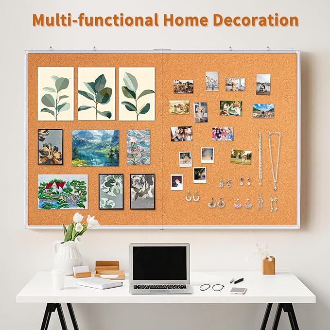 maxtek Large Cork Board 48 x 36 in, Bulletin Board for Walls, 4'x 3' Extra Aluminum Framed Corkboard, Foldable Wall Mounted Pin Memo Notice Cork Board for Office, Home Wall Display