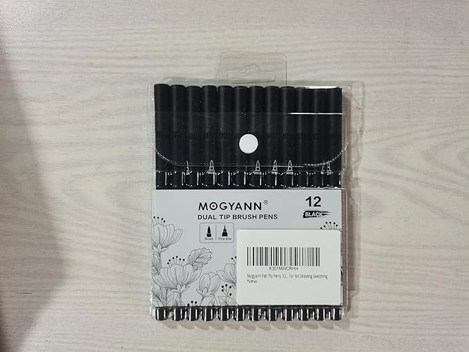 Mogyann Drawing Pens, 12 Pack Dual Brush Pens Black Markers for Art Drawing Sketching