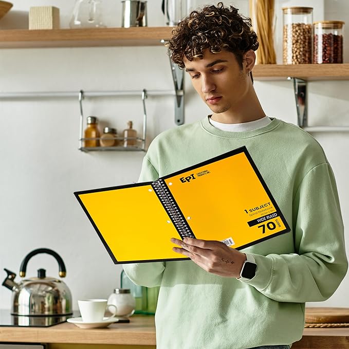 EPI Spiral Notebook | Wide - 70 Sheets, Durable Spiral Binding | 10.5 x 8 in | Classroom Supplies | School, Office, Note Taking, Journaling - 6 Pack