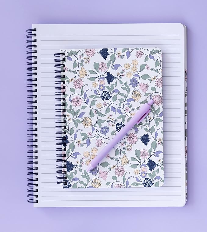 Steel Mill & Co Cute Floral Large Spiral Notebook College Ruled, 11" x 9.5" with Durable Hardcover and 160 Lined Pages, Purple Vine Ditsy