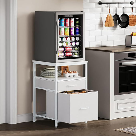 Mini Fridge Stand with 3 Storage, Mini Fridge Cabinet, Beverage Fridge Table, Heavy Duty 18.11" L* 18.11" W Tabletop, for Dorm, Apartment,Office, Bedroom Black HB03BXW