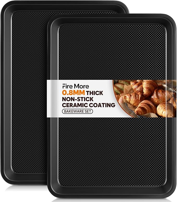 2 Pack Half Sheet Pan 17.5” x 13”, Cookie Sheets for Baking 0.8mm Thick Non Stick Baking Sheets for Oven Heavy Duty Baking Trays