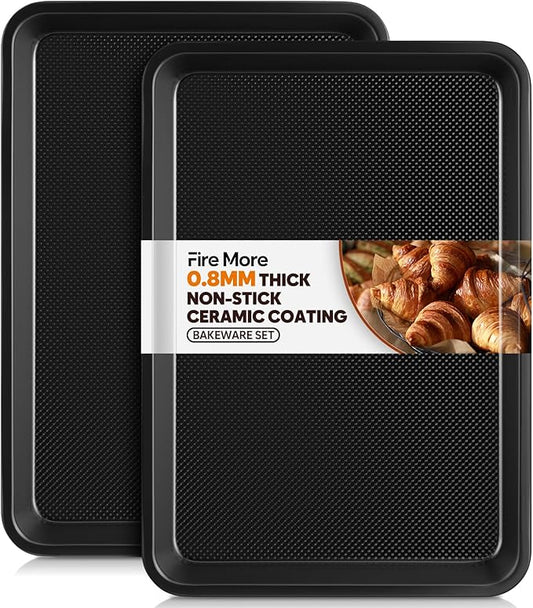 2 Pack Half Sheet Pan 17.5” x 13”, Cookie Sheets for Baking 0.8mm Thick Non Stick Baking Sheets for Oven Heavy Duty Baking Trays