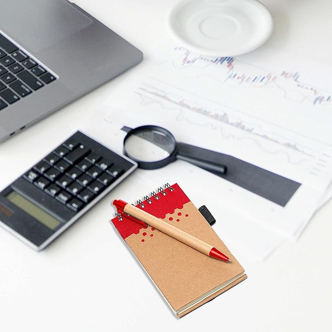 DISCOUNT PROMOS 10 Recyclable Spiral Small Notebooks Pack - 60 Lined Pages - Red