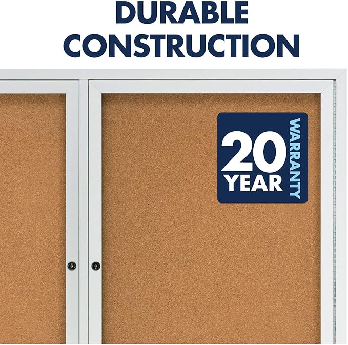 Quartet Cork Bulletin Board, 2 Glass Doors, Enclosed, 4' x 3', Outdoor Message Board, Aluminum Frame (2124)