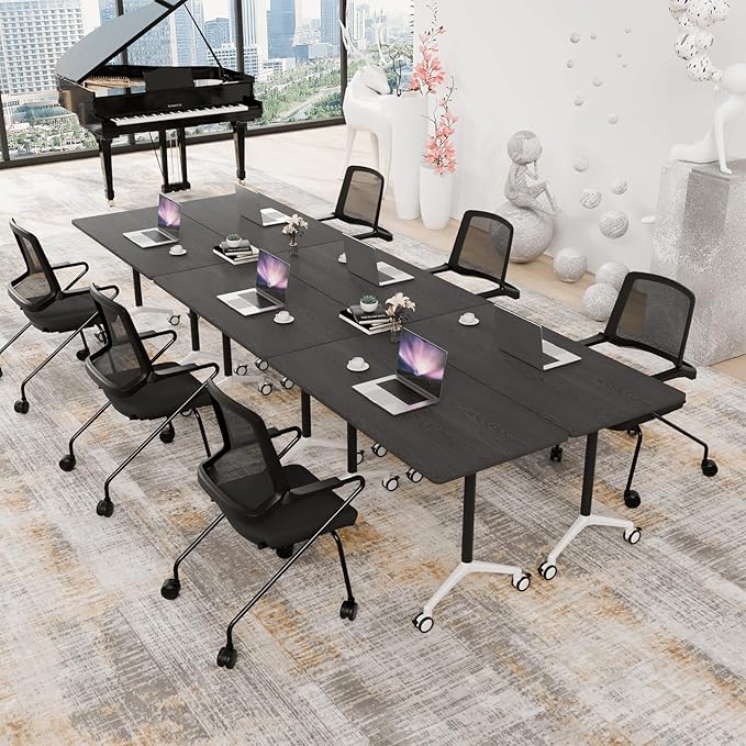 Conference Room Table with Flip-Top Design for Dynamic Meetings, Business Table Computer Desk with Heavy-Duty Frame,Foldable Seminar Meeting Tables for Home Office (2, F, 47.2IN)