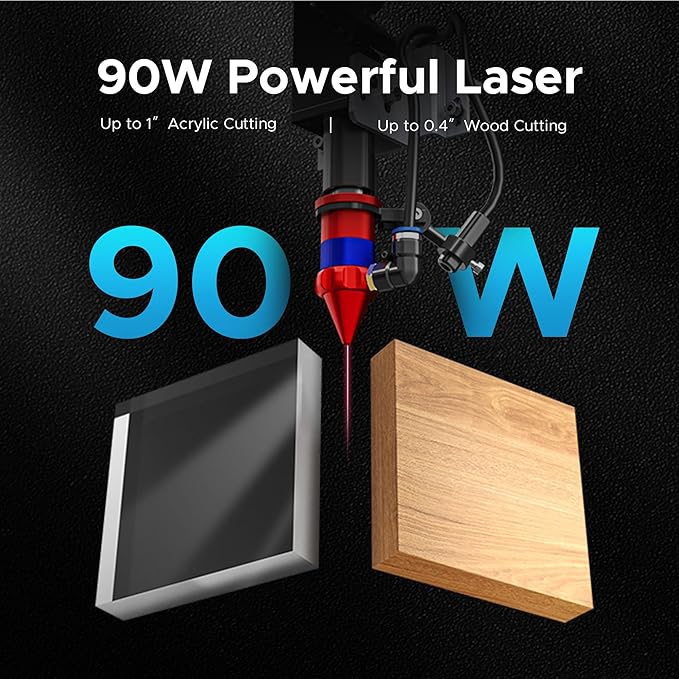 OMTech 90W CO2 Laser Engraver, 28"x20" Cutting & Engraving Machine with Air Assist, 4-Way Pass, Caster Wheels, RDWorks, for Wood, Glass, Acrylic, Leather, Cardboard