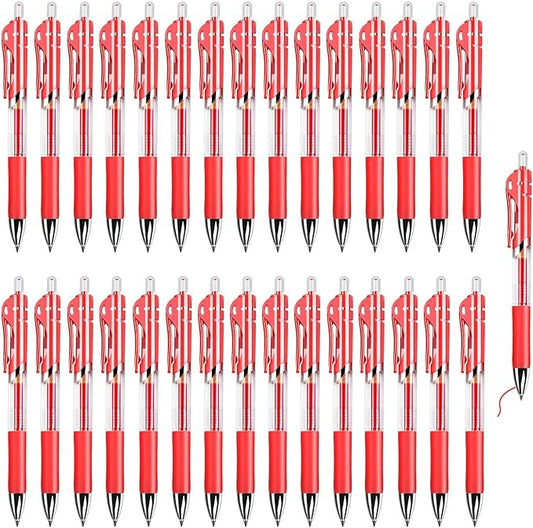 30PCS Retractable Gel Pens for Journaling, 0.5mm Ink Pens for School Office Suppliers, Fine Point Smooth Writing Pens. (Red)