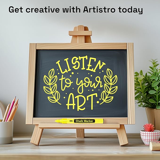 ARTISTRO 2 Yellow Liquid Chalk Markers - Erasable Chalk Pens with 6mm Reversible Tip for Blackboard, Chalkboard, Car Window, Glass - Ideal for China Markers, Restaurants & Bistro