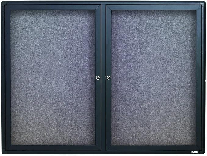 Quartet Enclosed Fabric Bulletin Board, 4 x 3 Feet, 2 Doors, Black Frame with Gray Fabric (2364L)