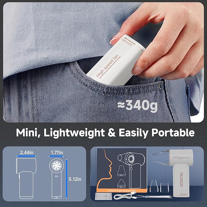 Mini Compressed Air Duster, 5 Gear Adjustable 80000RPM [Small But Powerful] Cordless Electric Air Blower, Fast Charging & Reusable Dust Cleaner for Computer, Keyboard, House & Car (White)