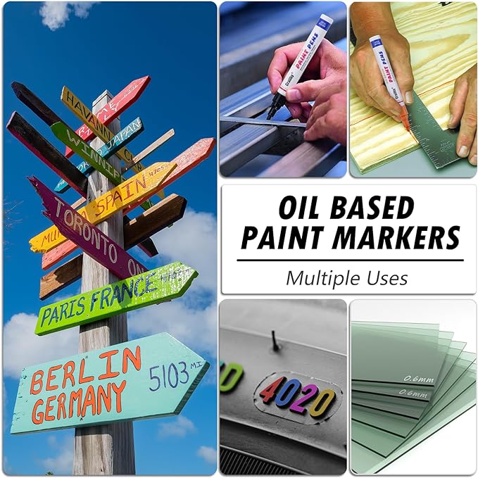 Green Paint Markers, 3 Pack Oil-Based Waterproof Quick Dry Permanent Paint Pen Set for Rocks Painting, Wood, Fabric, Plastic, Canvas, Glass, Mugs, Metal, Tire, Stone, DIY Craft