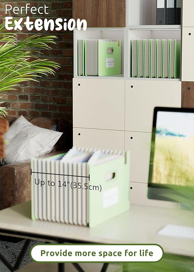 Accordion File Organizer, 12 Pockets Wheat Straw Expanding File Folders, Upright & Open Top, Monthly Bill Receipt Organizer, 100% BPA Free, Return to Nature, Healthy Living, Letter/A4 Size-Mint Green