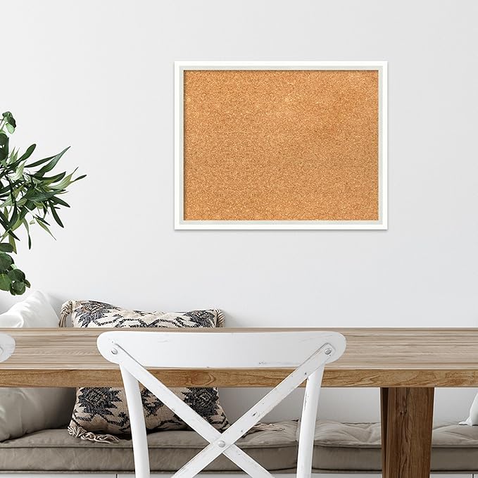 Amanti Art Natural Cork Board for Wall, 15x19 Vision Board with White Frame, Small Corkboard Office Decor for Home Organization, Modern Corkboard Pinboard to Display Items for Home Organization in