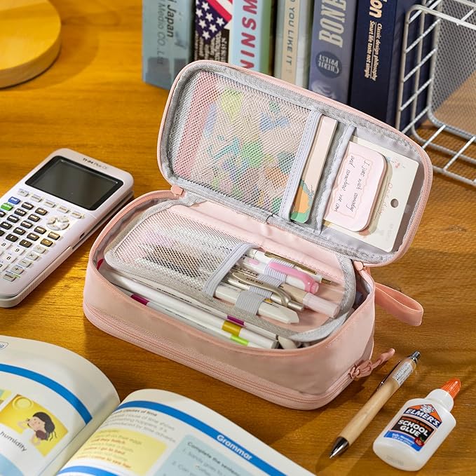 CICIMELON Large Pencil Case Big Storage Pen Pouch Bag with Compartment for School Supplies Office College Teen Boys Girls Adults, Upgraded Pink