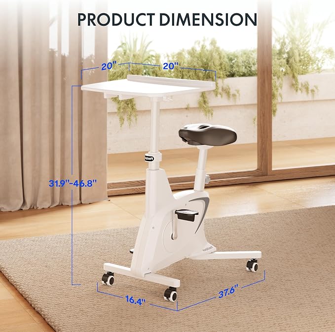 FLEXISPOT 3-in-1 Small Standing Desk Adjustable Height Movable Rolling Desks Laptop Desks Workstation with Integrated Pedal Exerciser Wide Seat, Desk for Home Office Corner Small Space, White