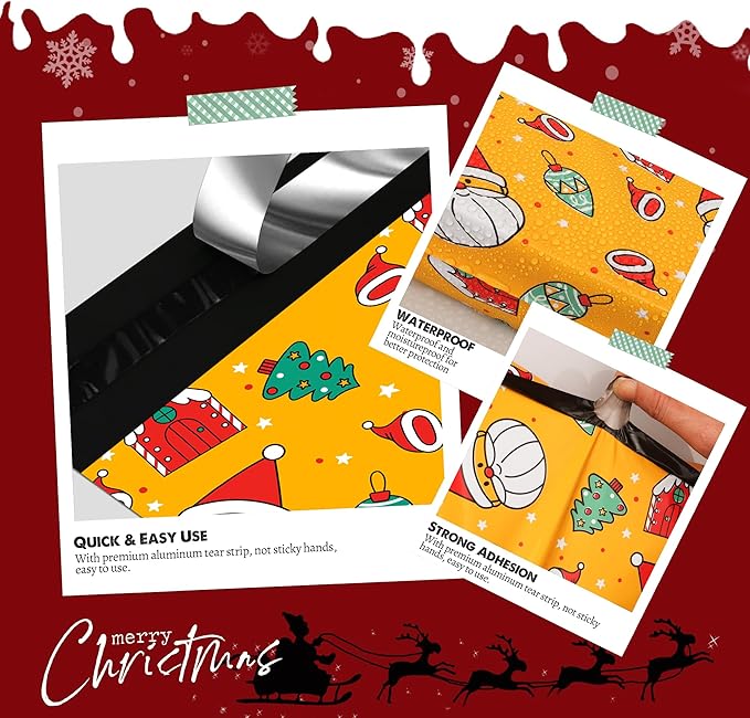Christmas Poly Mailer 6x9 Inch 100 Pcs, Waterproof Shipping Bags for Clothing, Tear-Resistant Mailier Bags, Strong Mailing Bags with Self-Seal - Santa claus Printed