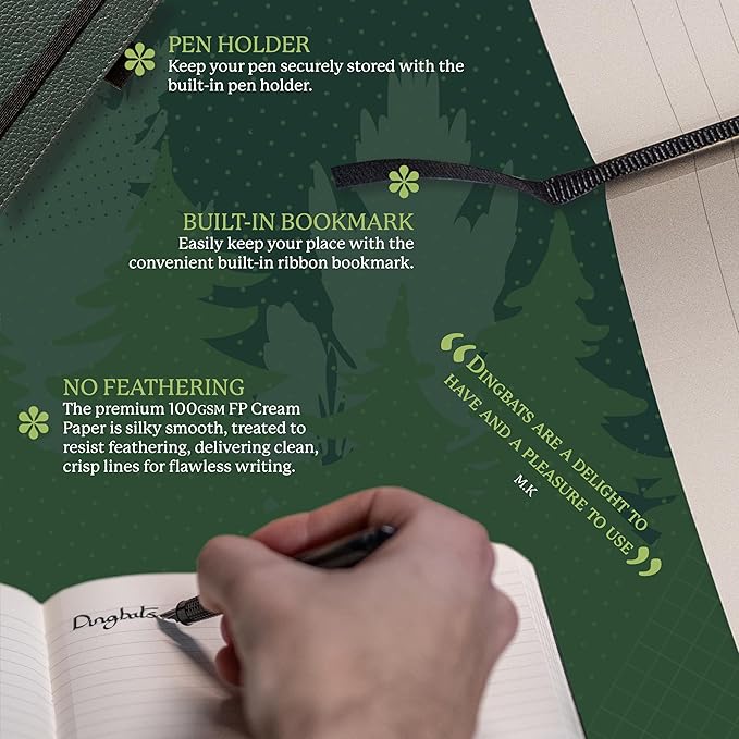 Dingbats* Wildlife Dotted Journal Notebook A5 - Vegan Leather Hard Cover, Ideal for Work, Travel - Pocket, Elastic Closure, Bookmark