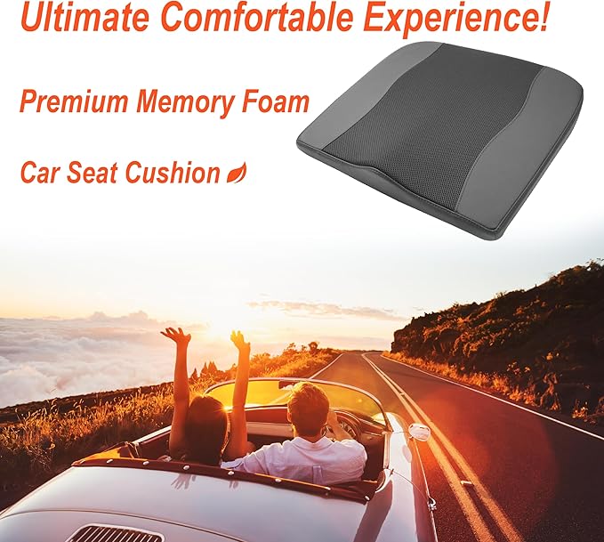 Car Seat Cushion, Comfort Memory Foam Car Cushions for Driving - Sciatica & Lower Back Pain Relief, Driver Seat Pillow for Auto, Office Chair, Wheelchair - Obsidian Speck Black
