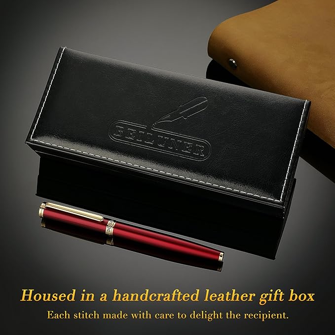 BEILUNER Red Fountain Pen,Stunning Luxury,24K Gilded Nib(Medium),Gorgeous 24K Gold Finish, Ink Converter,Trustworthy Pen Gift for Men&Women-Elegant,Fancy,Executive,Calligraphy, Nice Pens for Writing