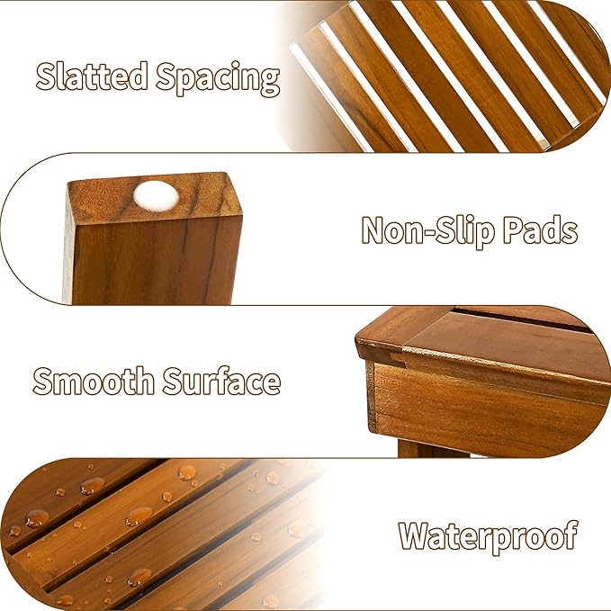 Utoplike Teak Wood Shower Foot Stool for Shaving Legs, Sturdy Shower Foot Rest for Shower Shaving, Wooden Shower Foot Step for Bathroom