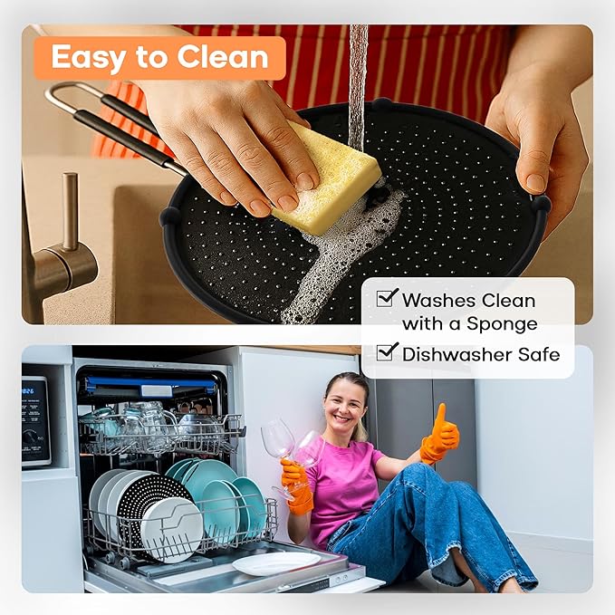 Frying Pan Splatter Screen | USA Brand | 11-Inch Black, Fit Pans (6" to 11") Silicone Grease Splatter Guard for Frying Pan and Stove by Beckon Ware