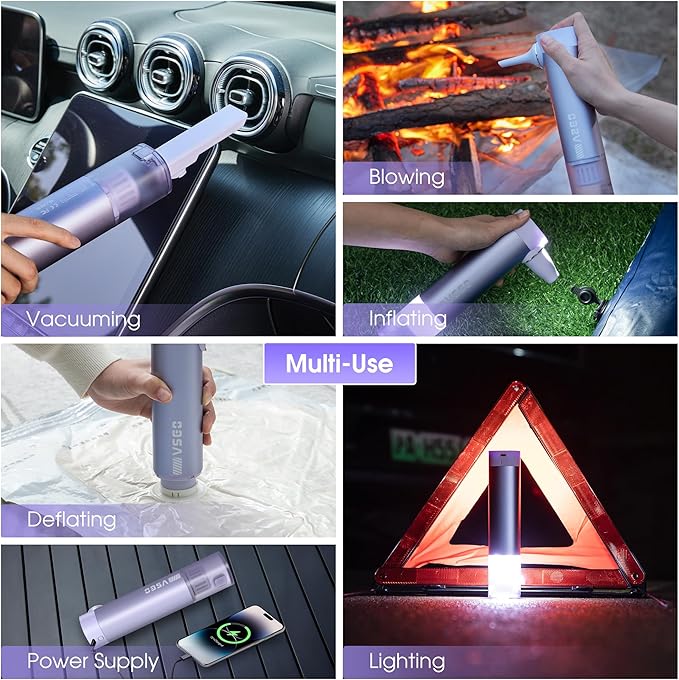 VSGO Cordless Car Vacuum, Compressed Electric Air Duster 17000Pa Suction, 5-in-1 Portable Mini Small Handheld Vacuum, UP to 90 Mins Runtime for Car, Desk, Computer, Keyboard, Home Cleaning (Purple)