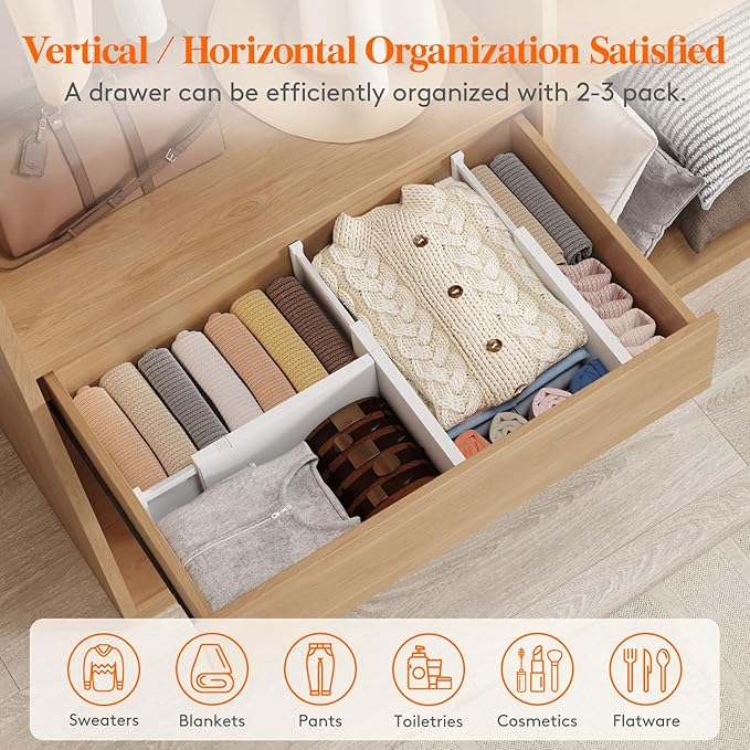 Lifewit 4 Pack Drawer Dividers Plastic 6" High, 13.5-22" Adjustable Drawer Organizers for Clothes, Expandable Dresser Separators in Bedroom/Bathroom/Kitchen/Fridge/Office Organization and Storage