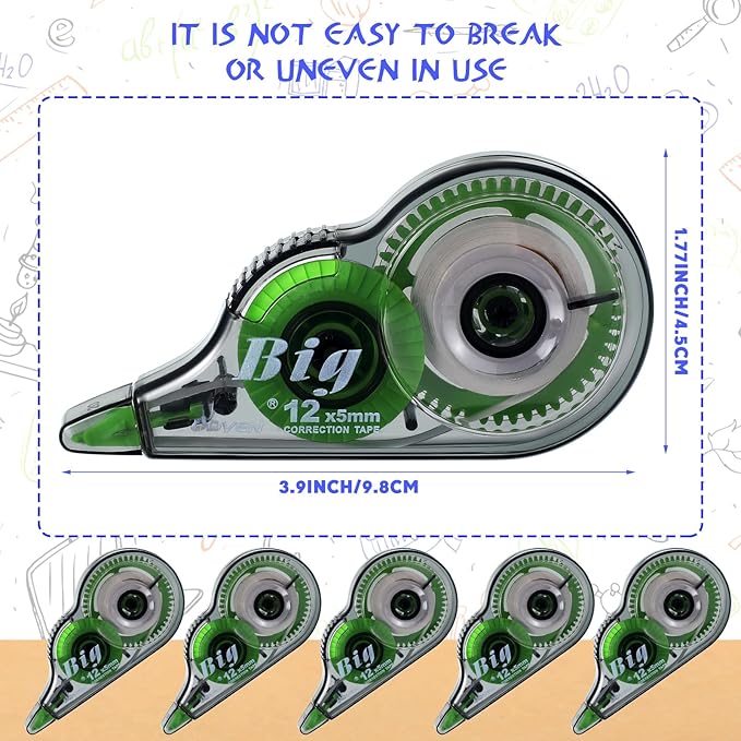 Yexiya 24 Pieces Correction Tapes Original Correction Wide Eraser Applicator Easy to Use Applicator Translucent Tapes Shows for Office Note Journal Scrapbooking, 0.2 Inch x 39.4 Feet