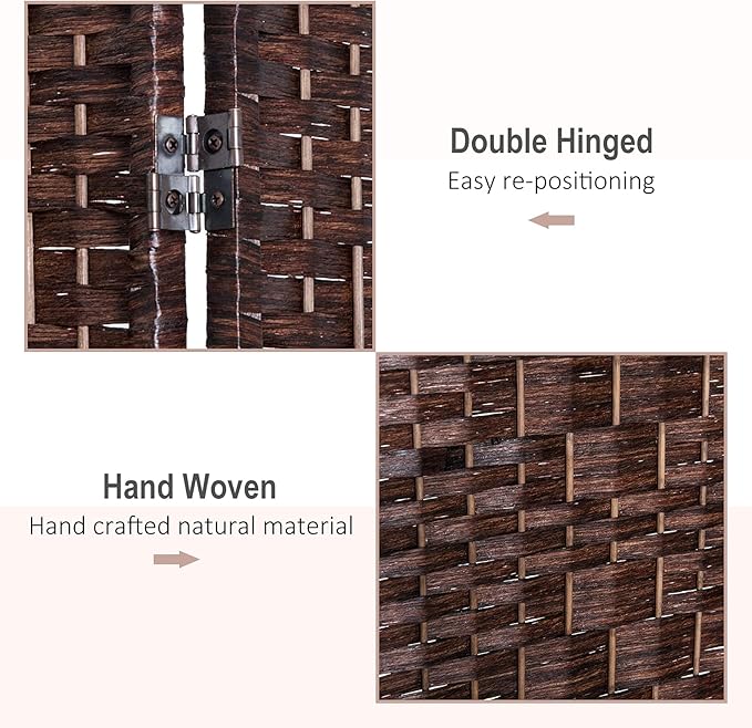 NicBex Room Divider 4 Panel Room Dividers with Woven Rattan Design Partition Room Dividers and Folding Privacy Screens 6 FT Wall Divider for Office, Room Separation,70.75"W x 0.75"D x 70.75"H, Brown