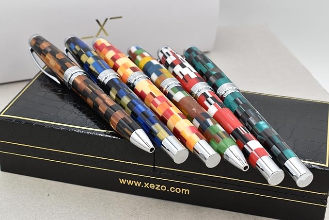 Xezo Urbanite II Fountain Pen, Medium Nib. Jazzy Multicolor Color with Chrome Plating. Handcrafted, Limited Edition, Serialized