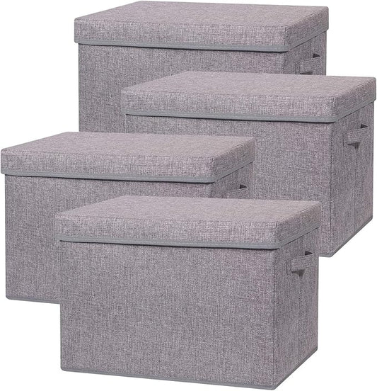 4 Pack Large Foldable Storage Box with Lids Fabric Storage Cube Organizer Cloth Containers Bins Baskets for Closet Clothes Clothing Bed Room