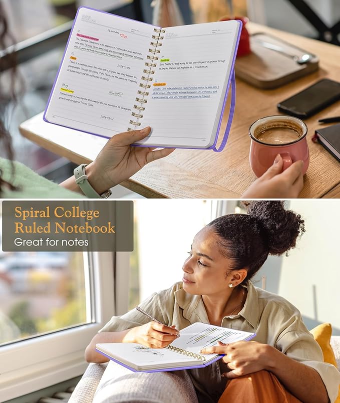 Lined Spiral Journal Notebook, A5 Hardcover Spiral Journals for Women Men, 150 Numbered Pages Spiral Bound Notebook, 100 GSM College Ruled Notebooks for Writing Note Taking 5.75" x 8.38", Purple